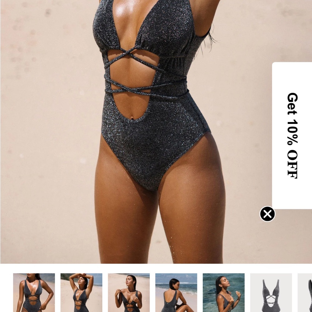 Black Glitter Women Swim One Piece